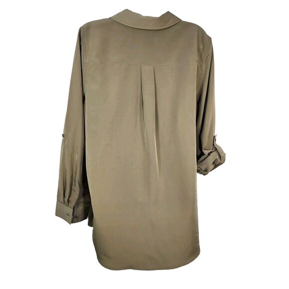 Denim & Co. Tunic Top Medium Roll Tab Sleeve Button Soft Utility A227885 Olive - Picture 2 of 10